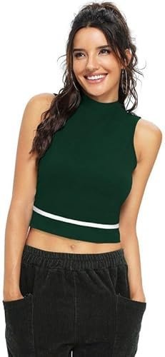 Women’s Sleeveless Slim Fit Crop/Tank Top High Neck Casual (BZF-Top-Tipsy) - Image 2