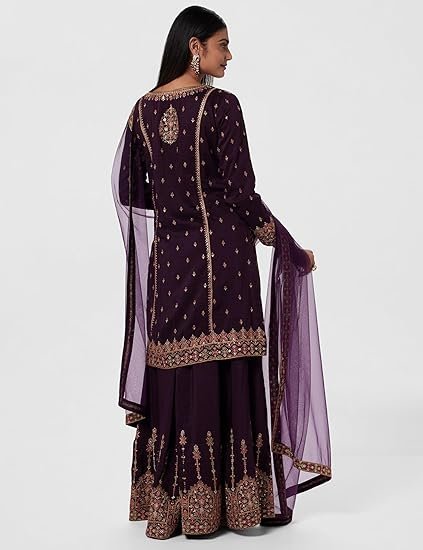 Womens Embroidered Silk Blend Straight Kurta With Palazzos and Dupatta - Image 3