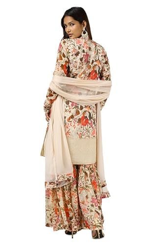 Womens Chinon Floral Print Suit Set With Mirror And Cutdana - Image 3