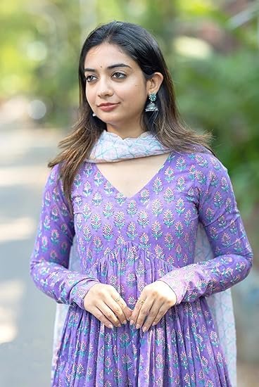 Women Printed Anarkali Kurta and Pant Set with Dupatta - Image 2