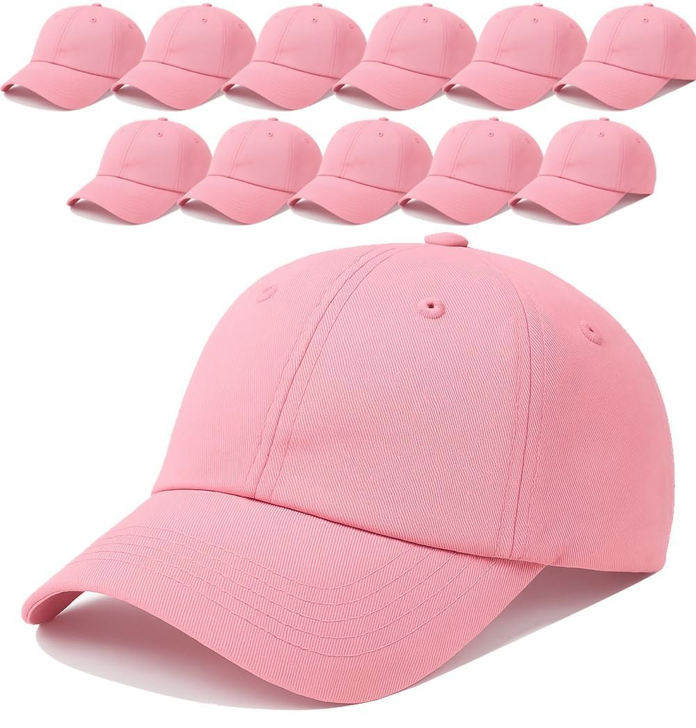 Women Cotton Baseball Cap Pack of 12 - Adjustable Solid Color Caps for Women - Bulk Lot for Resale, Events, Outdoor, Group, Team Use