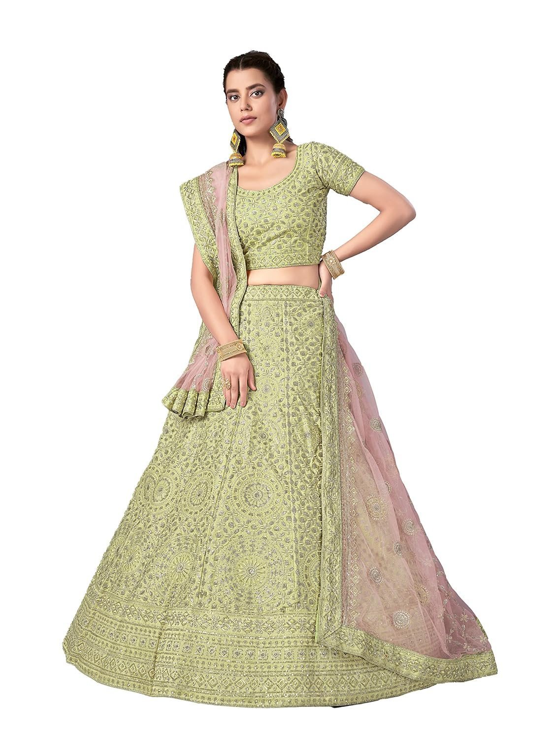 Women's glamorous green colored heavy Zari worked lehenga choli For Women