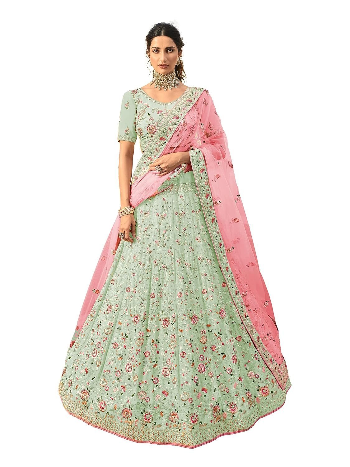 Women's Georgette Material Stone And Zari Work Lehenga For Women