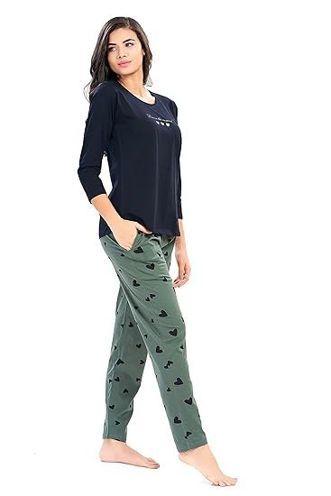 Women's Cotton Heart Print Top & Payjama Full Sleeve Night Suit Set - Image 2
