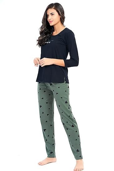 Women's Cotton Heart Print Top & Payjama Full Sleeve Night Suit Set - Image 3