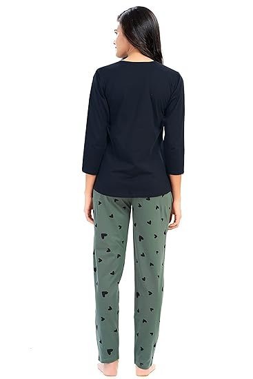 Women's Cotton Heart Print Top & Payjama Full Sleeve Night Suit Set - Image 4