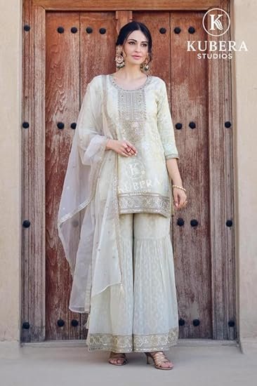 Women's Garara Palazzo Kurti Set - 2-Piece with Flared Bottom & Kurti | Indian Outfit for Women | Stylish Traditional Dress | White | L - Image 2