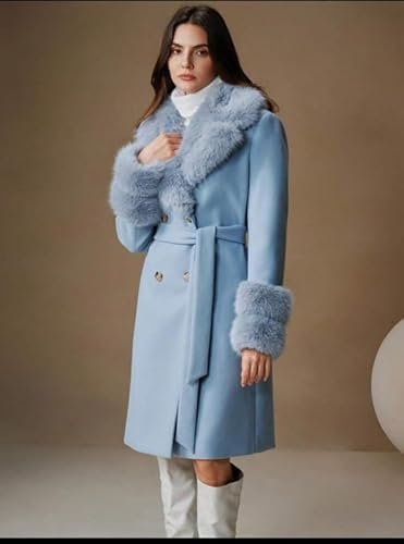 Women’s Light Blue Winter Coat – Stylish Long Jacket with Faux Fur Collar & Cuffs | Elegant Warm Outerwear for Parties, Events, Travel & Cold Weather Fashion | - Image 2