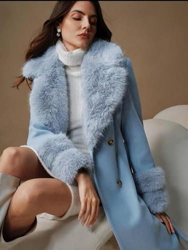 Women’s Light Blue Winter Coat – Stylish Long Jacket with Faux Fur Collar & Cuffs | Elegant Warm Outerwear for Parties, Events, Travel & Cold Weather Fashion | - Image 4