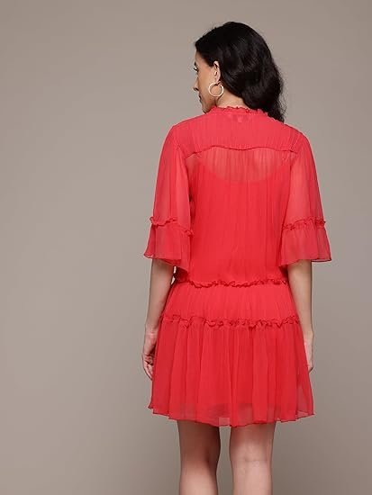 Red Priscilla Short Dress with Camisole - Image 3