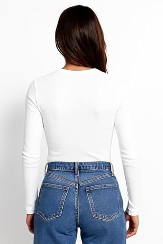 Women’s Solid Ribbed Long Sleeve Slim Fit T-Shirt | Stretchable Round Neck Top for Casual - Image 2