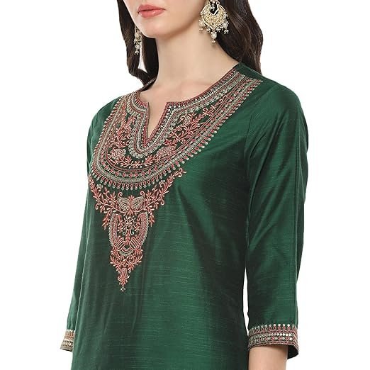 Women Poly Viscose Straight Embroidery Kurta Slim Pants Suit Set - Image 4