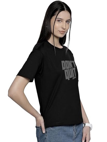 Women's Boyfriend/Loose Fit Round Neck Half Sleeve Cottonblend Tshirt (Color Black) - Image 2