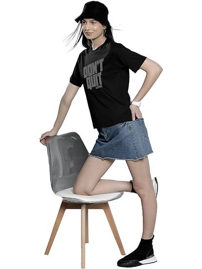 Women's Boyfriend/Loose Fit Round Neck Half Sleeve Cottonblend Tshirt (Color Black) - Image 4