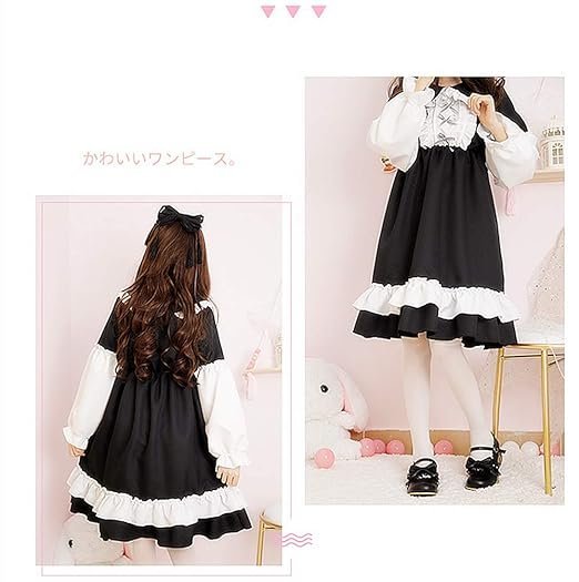 Polyester Womens Cute Maid Costumes Lolita Japanese Anime Cosplay Uniform Vintage French Maid Dress Black - Image 4