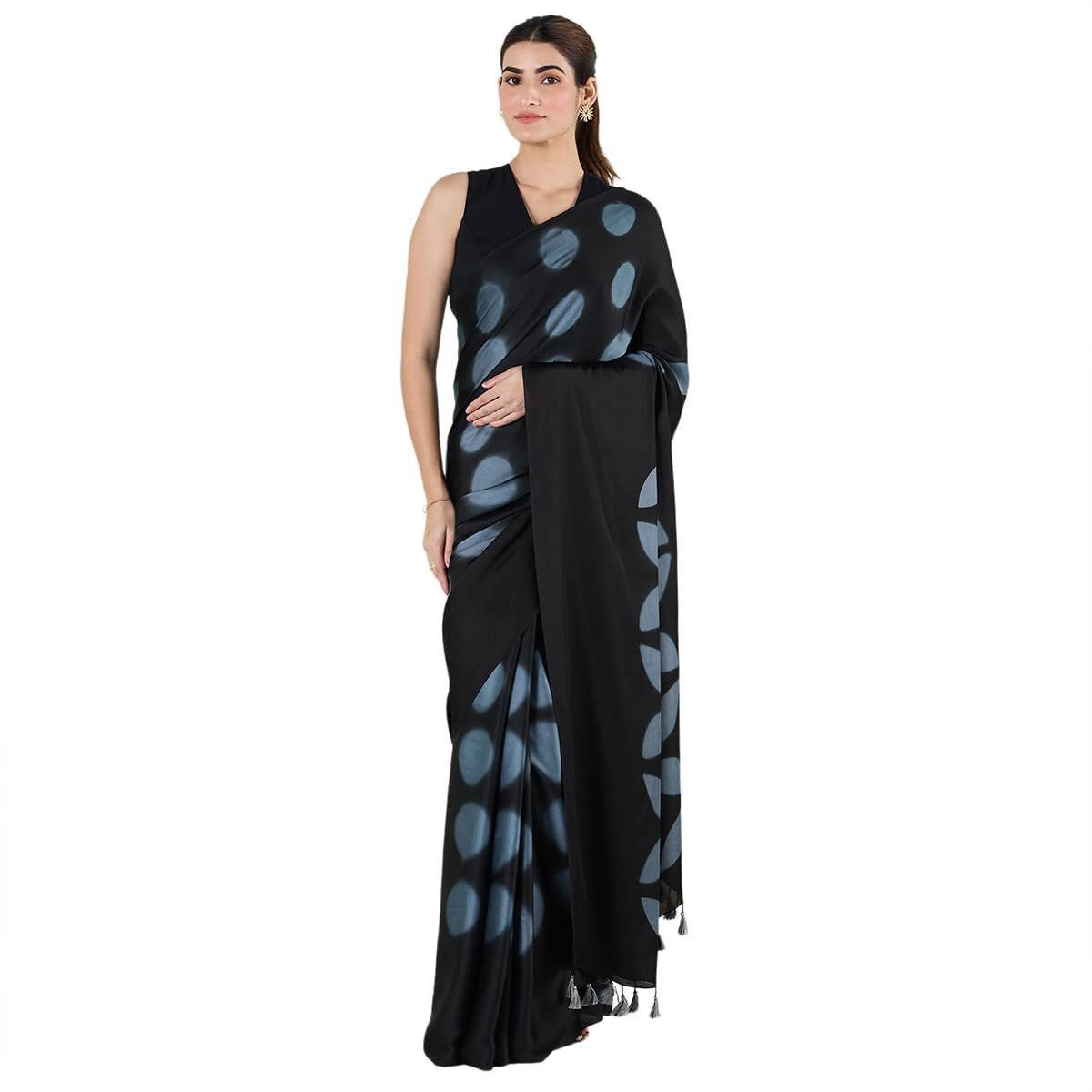 Women's brown liva satin tie dye saree
