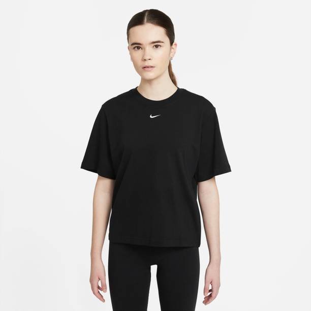 Women Round Neck Black T-Shirt