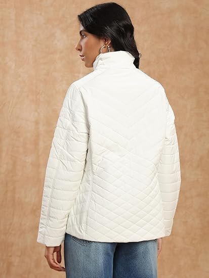 Women Mock Neck Front Zip Belted Winter Wear Insulator Puffer Jacket With Detachable Soft Functional Hood - Image 3