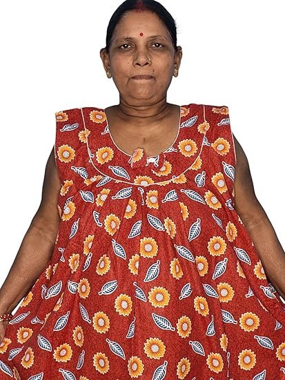 Women's Floral Print Nightgown, Red and Orange Sunflower Pattern, Sleeveless Maxi Nighty Dress, Casual Loungewear - Image 2