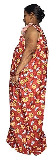 Women's Floral Print Nightgown, Red and Orange Sunflower Pattern, Sleeveless Maxi Nighty Dress, Casual Loungewear - Image 3