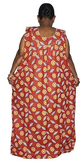 Women's Floral Print Nightgown, Red and Orange Sunflower Pattern, Sleeveless Maxi Nighty Dress, Casual Loungewear - Image 4