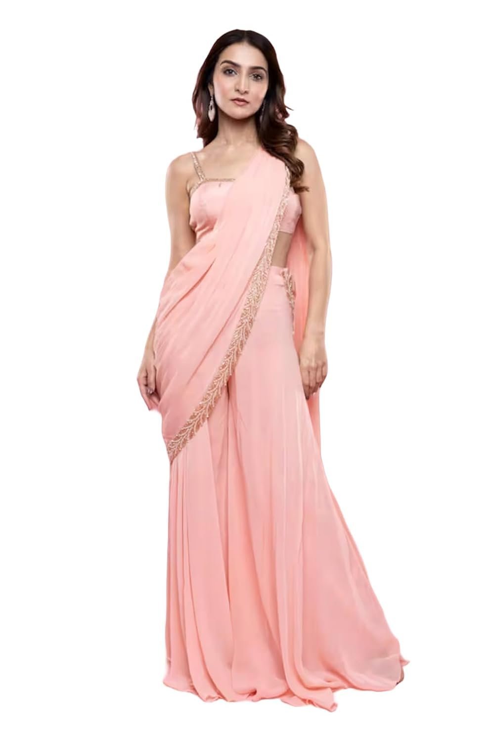 Womens Designer Fashion For Latest Sharar Saree In N Light Pink For Upto 40 Inches Waist.
