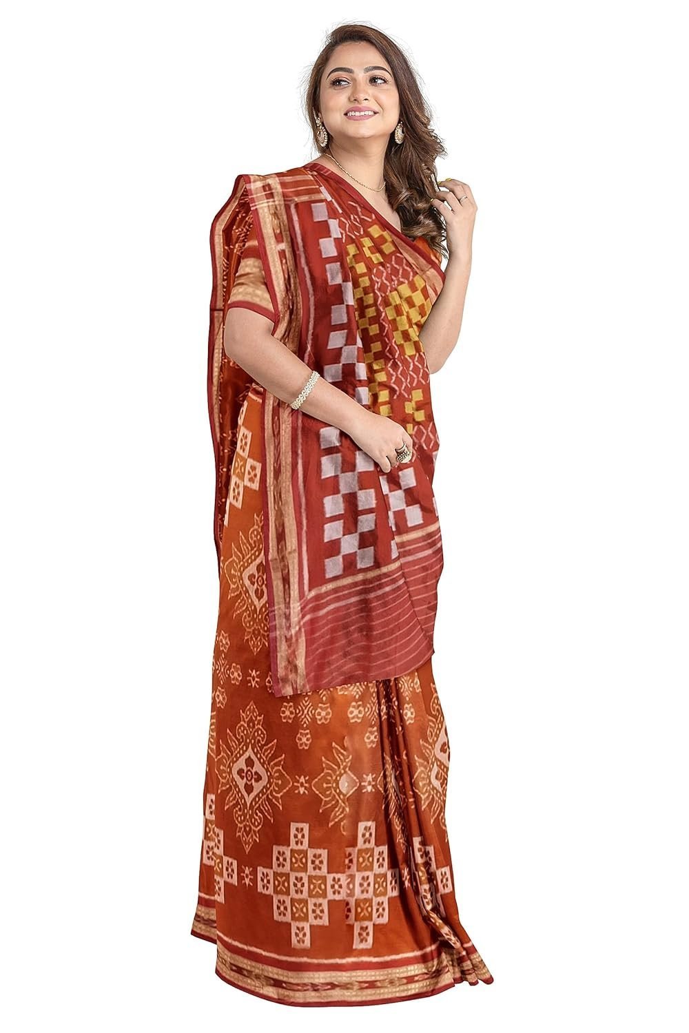 Women's Brown Cotton Saree With Blouse pc 5SE9BC-1041