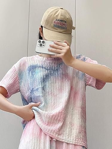 Women’s Tie-Dye Pajama Set | Relaxed Fit Short Sleeve Top & Long Pants Sleepwear | Soft & Comfy Lounge Wear Set with Pockets Winter wear Nightdress for Women | Trendy Korean Nightsuit Set - Image 2