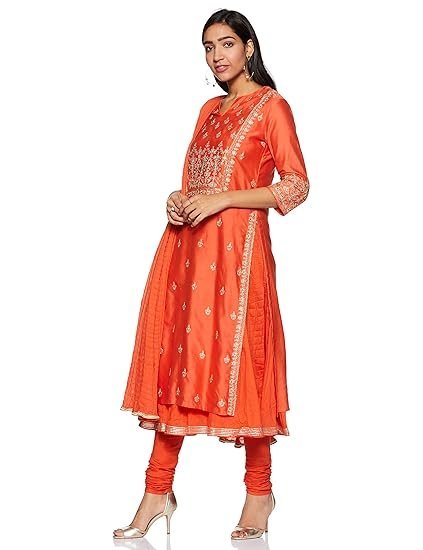 Women Cotton Blend Silk Flared Kurta Churidar Suit Set - Image 2