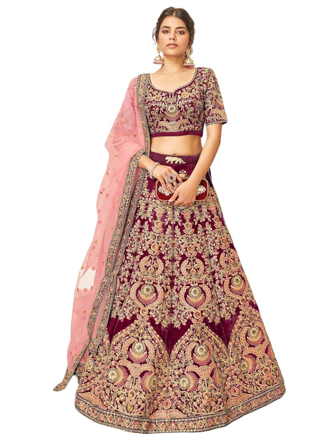 Women's Velvet Lehenga Choli Semi Stitched
